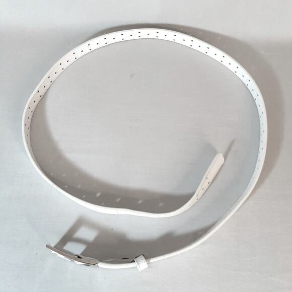 Talbots White Genuine Leather Belt XL Waist Decorative Punch Holes Throughout - Picture 5 of 11
